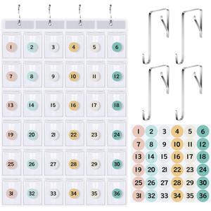 36 Pocket Chart for Cell Phones Calculator Holder Organizer with 36 Number Stickers and 4 Hooks for Calculator Clear Classroom Pocket Chart for Cell Phones(Boho)