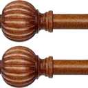 2 Pack Dark Brown Wood Curtain Rods for Windows 28 to 48 Inch, 1'' Adjustable Heavy Duty Curtain RodVintage Imitation Wood Decorative Drapery Rods with Pumpkin Finials for Bedroom Living Room