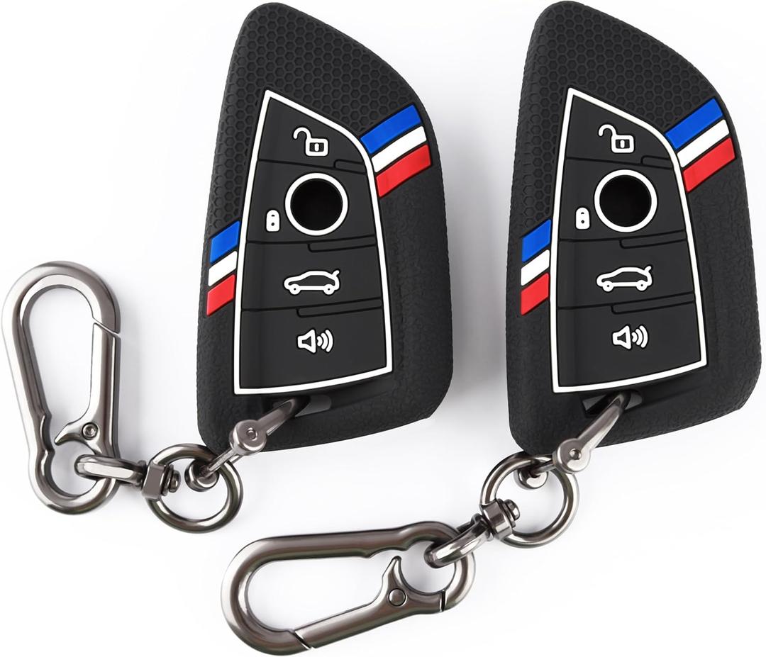 SUGOPADEN 2Pcs Key Fob Cover Compatible with BMW X1 X2 X3 X4 X5 X6 X7 2 3 4 5 6 7 8 Series M2 M3 M4 M5 M8 I4 Z4 2015-2026, Silicone, Black