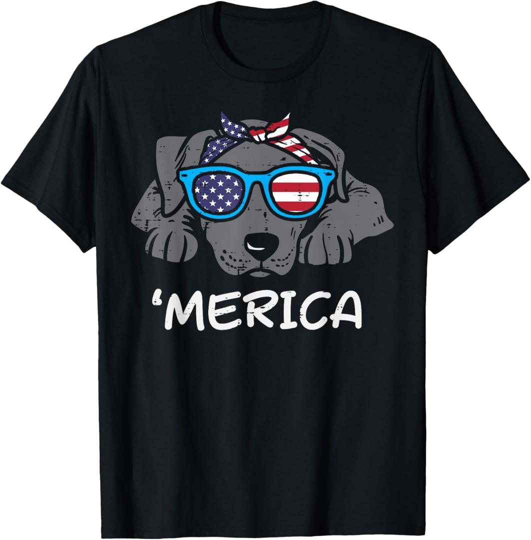 Merica Pitbull Pit American USA 4th Of July Fourth Dog Women T-Shirt (Small, Black)