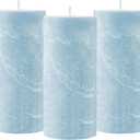 Simply Soson 3x6 inch Light Blue Pillar Candles Set of 3, Rustic Texture, Unscented Candles, Dripless Candles, 3 inch Pillar Candles Ideal as Wedding, Parties, Spas, Dinner, Home Decoration, Church