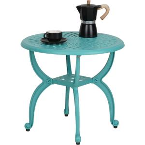 YKSY&YKSY Jardin DE Centennial Cast Aluminum Outdoor Side Table,Anti-Rust Outdoor End Table,Patio Coffee Bistro Table for Indoor,Garden,Porch,Balcony(Round Blue)