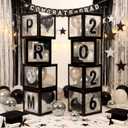 Foilswirl Class of 2026 Prom Graduation Decorations Set of 8 Black Clear Boxes with 35 Balloons and 8 Letters 2026 Prom Black and Silver Congrats Grad Party Supplies for Senior Night Any Grades
