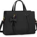 Laptop Bag for Women 15.6 inch Laptop Tote Bag Waterproof Leather Computer Bag Large Lightweight Briefcase Professional Business Office Work Bag Black