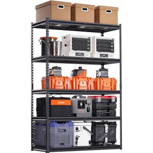 VEVOR Storage Shelves, 3000 lbs, 5 Tier Heavy Duty Garage Shelving, 20" D x 48" W x 72" H Adjustable Metal Shelves for Industrial Shelving Unit Utility Shelf, for Kitchen, Warehouse, Basement, Black