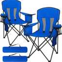 2-Pack Lightweight Heavy Duty Camping Chairs, Up to 400lbs Capacity Folding Chair with Cooler Bag & Cup Holder, Oversized Portable Lawn Chair for Outdoor, Fishing, Tailgating, Beach (Blue)
