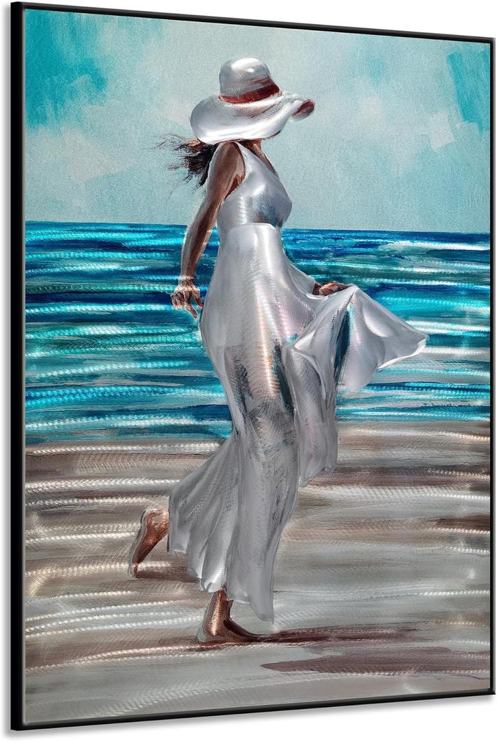 Yihui Arts Beach Metal Wall Art - Stunning Dancing Lady Aluminum Artwork Picture for Coastal Decor (32"L x 24"W)