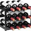 Homevany Bamboo Wine Rack, Sturdy and Durable Wine Storage Cabinet Shelf, Wine Racks Countertop for Pantry - 3 Tiers 12 Bottle Wine Rack, Black