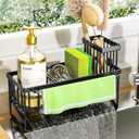 Cisily Kitchen Sink Caddy Organizer with High Brush Holder, Sponge Holder for Sink, 304 Rustproof Stainless Steel, Countertop Soap Dispenser Organizer, Black with Towel Rack, 9.25