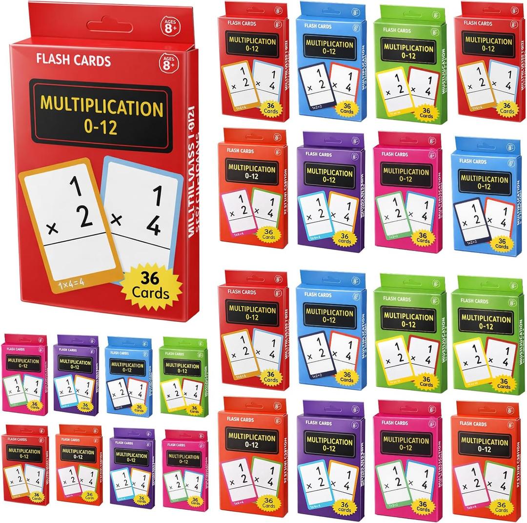 864 Pcs 24 Set Multiplication Flash Cards - Fractions, and Multiplication Flash Cards with Visual Aids Mastered & Review Sorting for Kids 3rd 4th 5th Grade or Homeschool Supplies