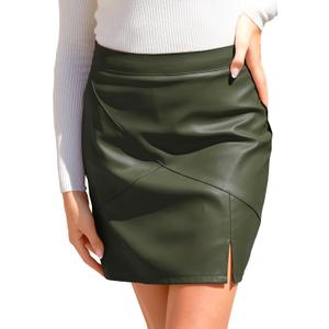 Faux Leather Skirts for Women High Waisted Bodycon Pencil Mini Skirt with Shorts (M)