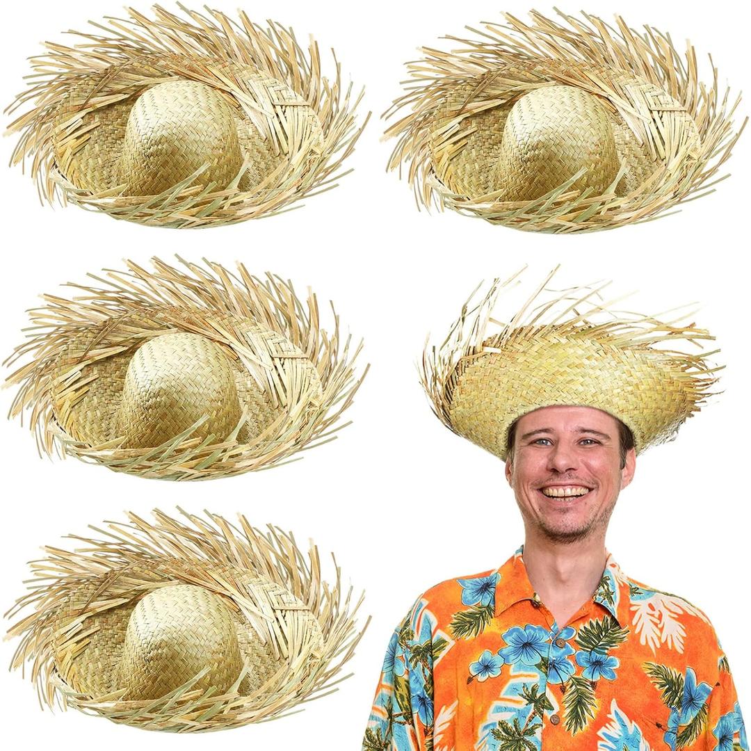 Patelai 4 Pcs Puerto Rico Straw Hat Hawaii Straw Hat Scarecrow Costume Accessory for Summer Beach Women Men (Dark)