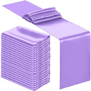 Bencailor 24 Pcs Light Purple Satin Table Runner Bulk 12 x 108 Inches Long Table Runners Bright Smooth Fabric Tablecloth for Wedding Banquet Birthday Spring Graduation Party Decorations