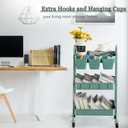 danpinera 3-Tier Rolling Cart, Utility Cart Mobile Metal Rolling Storage Cart with Lockable Wheels & Hanging Cups & Hooks for Kitchen, Bathroom, Office, Workshop, Green