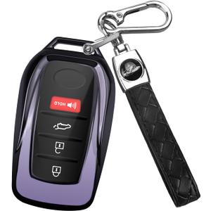 QBUC for Toyota Key Fob Cover with Keychain, Fit for Toyota Venza Corolla Cross Grand Highlander Tundra RAV4 Prime Prius Land Cruiser Sequoia Sienna Crown Tacoma 2025 Camry (Purple)