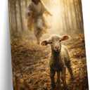 OWTXPXRY Jesus Running After Lost Sheep Canvas Wall Art, 16x24in