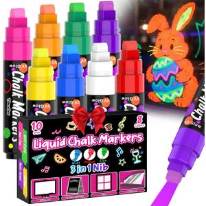 8 UV Neon Chalk Markers Glow in the Dark under Blacklight, Jumbo Liquid Chalk Markers Erasable 10mm 3 In 1 Nib, Fluorescent Paint Pens For Car Window Glass Blackboard Poster Painting DIY Craft