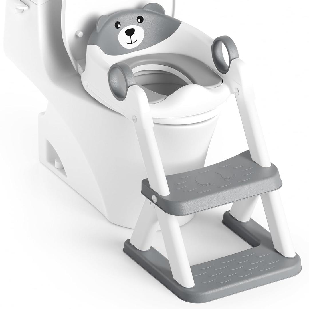 Potty Training Seat, Upgrade Toddler Toilet Seat for Kids Boys Girls, 2 in 1 Potty Training Toilet, Splash Guard Anti-Slip Pad Step Stool(Grey-Pu)