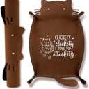 Cat Dice Rolling Tray Novelty Folding Leather Dice Holder Portable Dice Storage Accessories Decorative Desk Organizer Funny Gift for DND RPG Game Players (Brown)