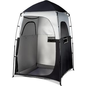 VINGLI 6.8FT Shower Tent, Large Instant Pop Up Shelter with Mesh Floor & Carrying Bag, Privacy Changing Room Tent for Toilet, Camping, Dressing, Lightweight & Sturdy, Easy Set Up (Black)