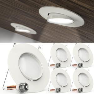Sunco 5/6 Inch LED Can Lights Retrofit Recessed Lighting, Gimbal Downlight Adjustable, 800 LM, 12W=60W, 3000K Warm White, Dimmable, Damp Rated UL 4 Pack.