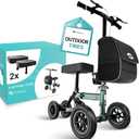 Helavo Adjustable Knee Scooter for Adults with Suspension, All-Terrain 10" Rubber Front Wheels, Scooter for Broken Foot - 350 lbs Capacity, Compact Crutches Alternative with 2 Knee Pads Included (Green)