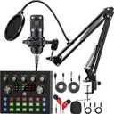 Podcast Equipment Bundle, Recording Studio Package with Podcast Microphone and Voice Changer, Live Sound Card - Audio Interface for Laptop Computer Vlog Living Broadcast Live Streaming YouTube TikTok