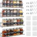 Spice Rack Wall Mounted 4 Tier  Space-Saving Kitchen Spice Organizer for Seasonings  Screw or Adhesive Hanging  Wall Mount Hanging Spice Rack for Wall, Cabinet, Pantry Door (Chrome)