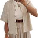 Women's Y2K Button Down Cardigans Shirts Summer Short Sleeve Knitted Blouse Top Going Out Cropped Knit Tops (Large)