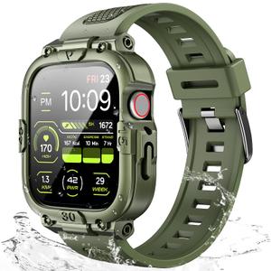 Dsytom Waterproof Case with Band Compatible for Apple Watch Band 45mm 44mm 41mm 40mm for Men ,Rugged Shockproof Smartwatch Strap Protective Bumper Cover with Built-in Tempered Glass Screen Protector