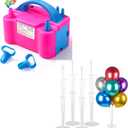 Voircoloria Balloon Pump Electric with 4 Sets Balloon Stand Kits, Portable Automatic Dual Nozzle Inflator 110V 600W with Tying Tools for Birthday Gender Reveal Baby Shower Balloons Party Decorations