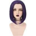 YOGFIT Women's Teen Superhero Purple Short Straight Wig with Widow's Peak Synthetic Cosplay Wig for Halloween Costume Party Anime Wig