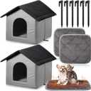 2 Sets Outdoor Cat Shelter with Self Heating Cat Pad Included 15.8 Inch Waterproof Stray Shelter Warming Pad Outside Pet Cave with Tent Stakes for Wild Animal Dogs(Black Gray)