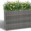LEWIS&WAYNE Large Rectangular Block Planter Box Handmade Wicker Tall Planters for Outdoor Plants with Removable Liners Modern Planter for Indoor Outdoor Patio Deck - Gray, 38''x11''x30''