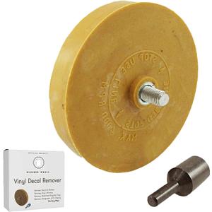 Wonder Wheel Adhesive Remover and Car Decals Eraser Kit - 4-Inch Rubber Wheel for Removing Stickers, Decals, and Vinyl - Ideal for Vehicles, Drill Adapter Included (1 Pack Solid Decal Eraser)