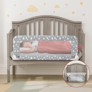 NUTIKAS Crib Rail Guard for Toddlers - 35.4" Toddler Bed Rails Convertible Safety Side Protector Swing Down Mesh Breathable Bed Barriers with Reinforced Anchor Safety (Grey)