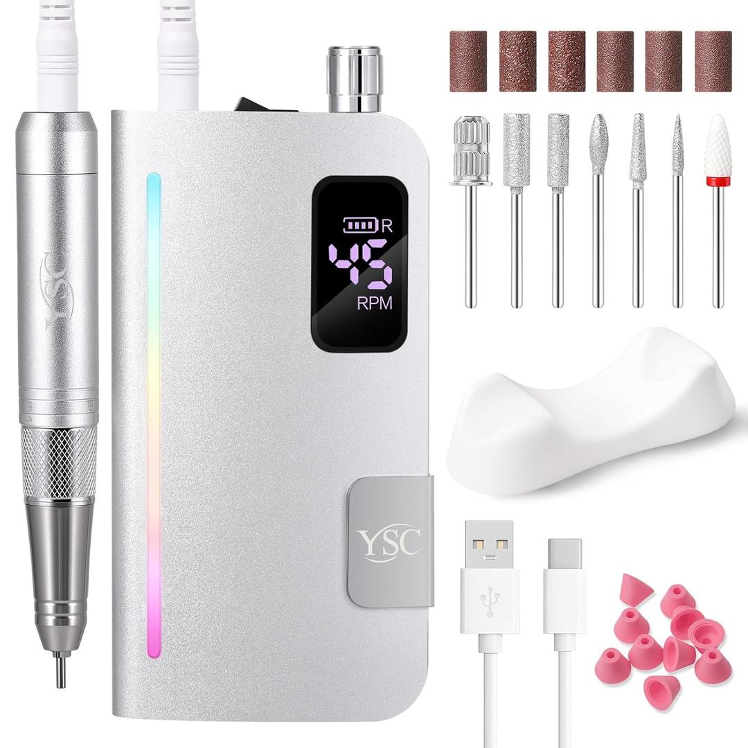 Professional Electric Nail Drill Coreless Motor - 45000 RPM Cordless Nail Drill Machine, Rechargeable Electric Nail File for Acrylic Gel Polishing Removing, Portable E-File for Salon & Home Manicure