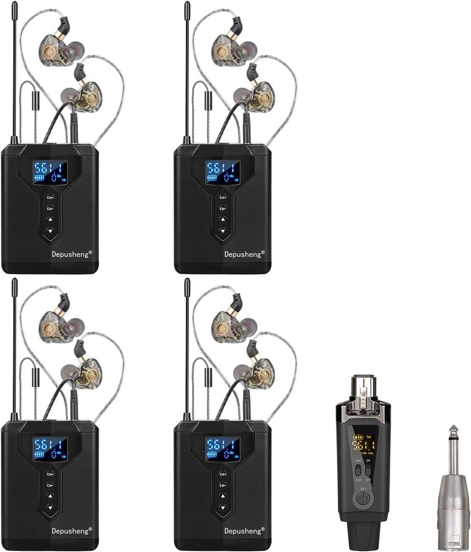 Depusheng Wireless in Ear Monitor System with Transmitter Clip on Receiver Automatic Pairing in-Ear Monitoring for Studio,Guitar,DJ,Live Performance