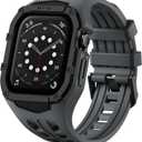 Nereides Rugged Sport band with Protective Case Compatible with Apple Watch 45mm 44mm, Shockproof Rugged Band for apple watch SE3/SE2/SE/9/8/7/6/5/4 (Gray)