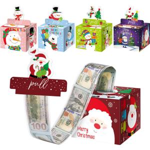 5PCS Christmas Surprise Money Box for Cash Gift, Merry Christmas Money Gift Box with Card and Cash Holder for Kids Adults, DIY Fun Holiday, Includes 250Pcs Transparent Bag (5pcs Red Green Blue Purple Pink)