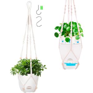 2-Pack 5.7-Inch Self-Watering Hanging Planters for Indoor & Outdoor Plants,34Inch Macrame Hanger Plant Pots Indoor with Drainage,Small Hanging Planters & Baskets,With Two Sets of HooksPure white