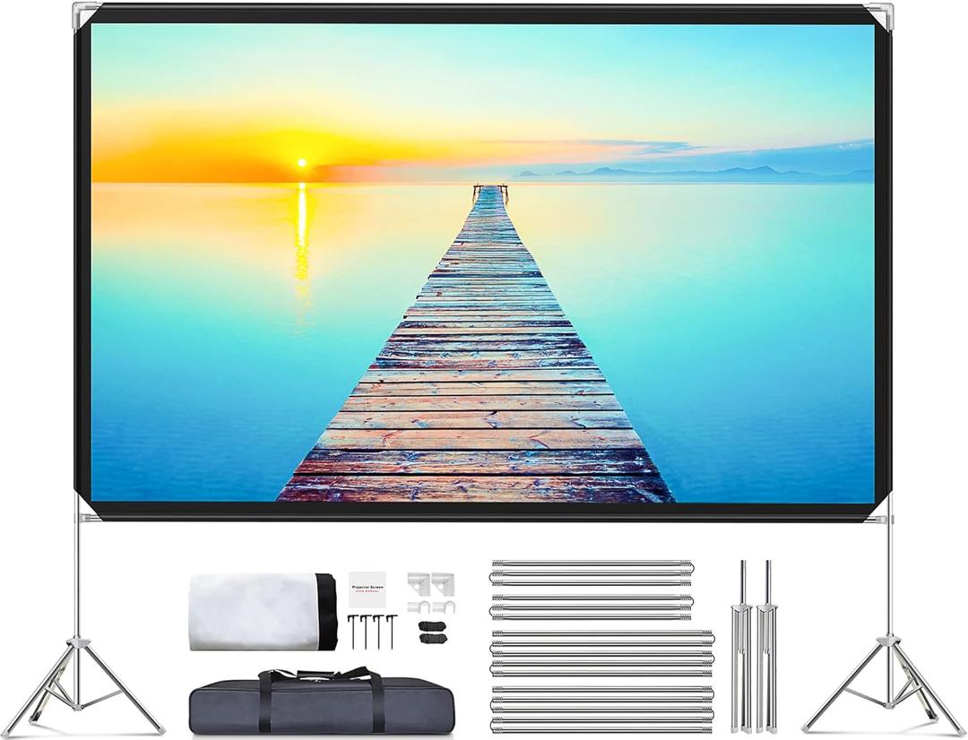 Projector Screen and Stand - Velcolt Portable Video Projection Screen 100 inch, 16:9 4K HD Rear Front Foldable Outdoor Movie Screen with Carry Bag for Indoor Outdoor Home Theater Backyard Camping