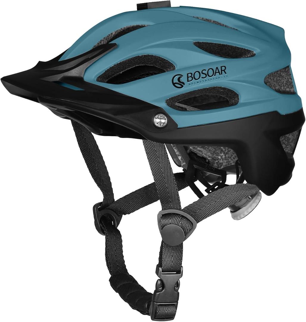 Bosoar Mountain Bike Helmet,Adult Cycling Helmet with Camera Mount and Detachable Visor for Men Women Youth,Suggested Fit 55-61 Cm (dark green)