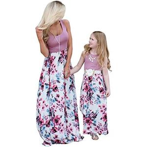Askwind Mommy and Me Dresses Casual Floral Family Outfits Summer Matching Maxi Dress, Large
