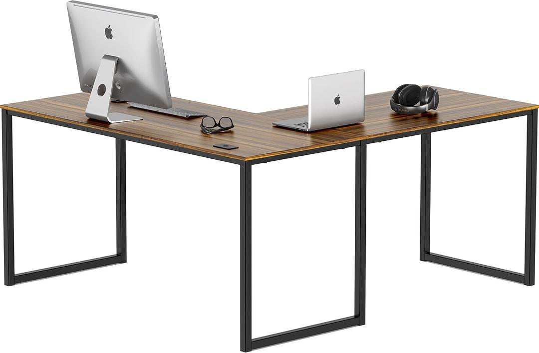 SHW Mission 55 x 60 Inches L-Shape Home Office Computer Desk, Walnut, 55-Inch L-Shaped