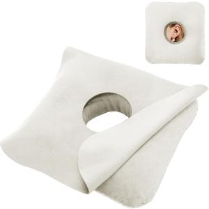 Ear Piercing Pillow for Side Sleepers with Ear Inflammation & Pressure, Soft Velvet Adjustable Ear Guard Pillow with Removable & Washable Cover (Ivory, Pillow & Cover)