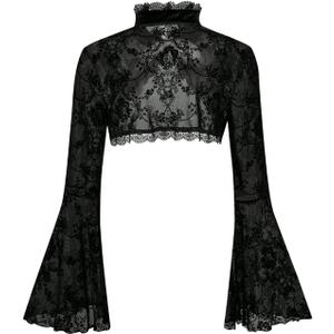 GORGLITTER Women's Lace Bell Long Sleeve Goth Tops Poncho Y2k Mock NeckLightweight Bolero Shrugs Cardigan for Dress Black, X-Large