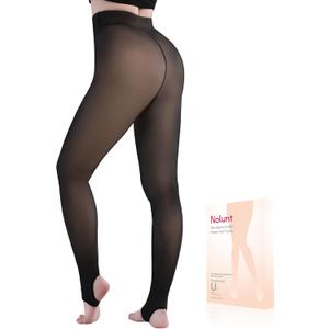 Black Fleece Lined Tights Women,Fake Translucent Warm Stirrup Leggings Fleece Lined Thermal Tights for Women in Winter.(Black-XL-M)