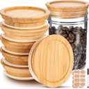 6 Pack Wooden Wide Mouth Lids for Mason Jars with Silicone Airtight Reusable Bamboo Wooden Storage Lids with 2 Label and 1 Pen