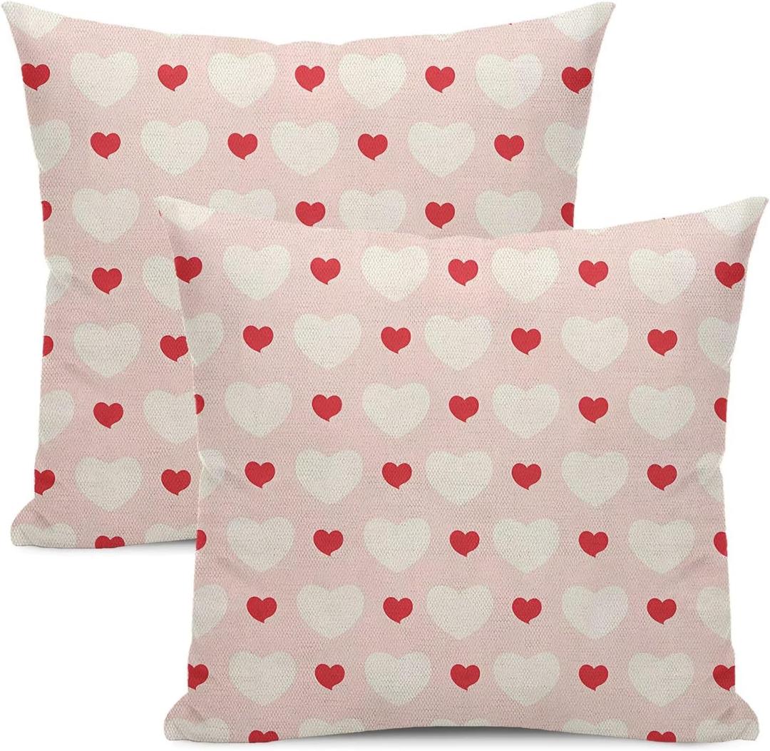 Pink White Love Heart Pillow Covers 18x18 Inch Set of 2, Valentine's Day Outdoor Decorative Cute Lover Hearts Throw Pillows Red Heart Couch Cushion Case for Chair Sofa Bedroom Living Room Decor